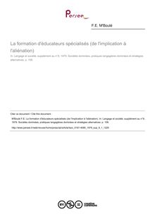 La formation d éducateurs spécialisés (de l implication à l aliénation) - article ; n°1 ; vol.9, pg 106-106
