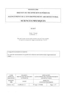 Sciences Physiques 2006 BTS Agencement de l environnement architectural