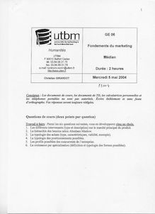 Fondements du marketing 2004 Université de Technologie de Belfort Montbéliard