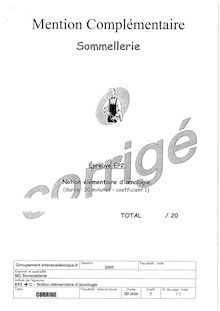 Corrige MC SOMMELLERIE Notions elementaires d oenologie 2005