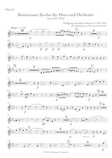Partition hautbois 2, cor Concerto, Konzertsatz, E major, Mozart, Wolfgang Amadeus