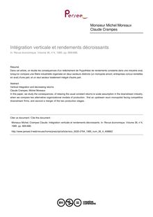 Intégration verticale et rendements décroissants - article ; n°4 ; vol.36, pg 669-686