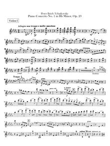 Partition violons I, Piano Concerto No.1, Op.23, B♭ minor, Tchaikovsky, Pyotr