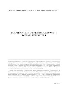 Planification d une mission d audit d états financiers, ISA 300
