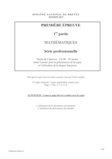 Brevet 2017 sujet de Mathématiques (série Pro)