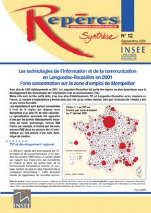 Les technologies de l information et de la communication en Languedoc-Roussillon en 2001 : forte concentration sur la zone d emploi de Montpellier