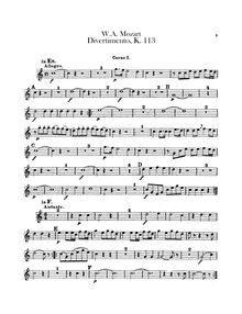 Partition cor 1, 2 (en E♭, F), Divertimento, Divertimento No.1, E♭ major