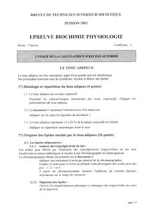 Biochimie et Physiologie 2001 BTS Diététique