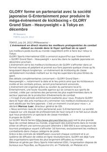 GLORY forme un partenariat avec la société japonaise G-Entertainment pour produire le méga-évènement de kickboxing « GLORY Grand Slam - Heavyweight » à Tokyo en décembre