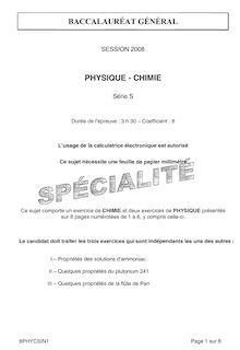 Physique-Chimie Specialité 2008 Scientifique Baccalauréat général