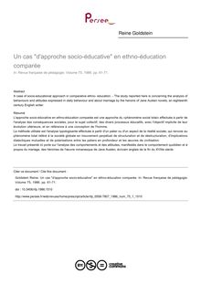Un cas d approche socio-éducative en ethno-éducation comparée - article ; n°1 ; vol.75, pg 61-71
