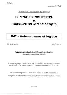 Automatismes et logique 2007 BTS Contrôle industriel et régulation automatique