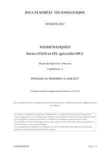 Sujet Bac STI2D, STL SCPL 2017 - Mathématiques 