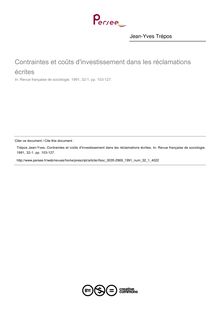 Contraintes et coûts d investissement dans les réclamations écrites - article ; n°1 ; vol.32, pg 103-127