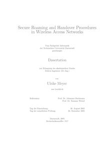 Secure roaming and handover procedures in wireless access networks [Elektronische Ressource] / von Ulrike Meyer