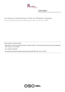 Un discours de Dominique Villar sur l Histoire naturelle - article ; n°3 ; vol.20, pg 281-288