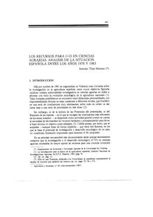 Los recursos para I+D en ciencias agrarias: análisis de la situación española entre los años 1978 y 1983