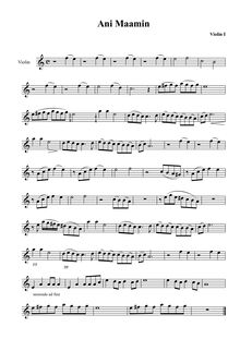 Partition violon 1, Ani Maamin, Eli Eli ; I believe, Folk Songs, Jewish