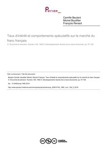 Taux d intérêt et comportements spéculatifs sur le marché du franc français - article ; n°5 ; vol.106, pg 97-108