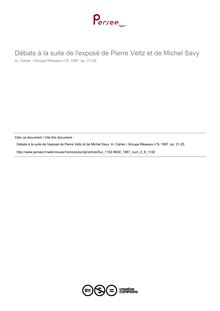 Débats à la suite de l exposé de Pierre Veltz et de Michel Savy  ; n°8 ; vol.3, pg 21-25