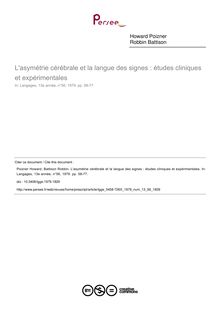 L asymétrie cérébrale et la langue des signes : études cliniques et expérimentales - article ; n°56 ; vol.13, pg 58-77