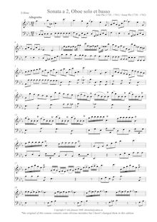 Partition Larger note size score, Sonata a 2, hautbois solo et basso