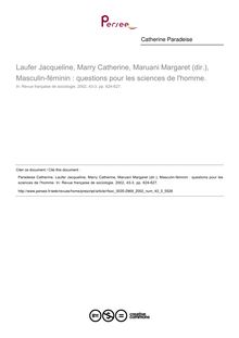 Laufer Jacqueline, Marry Catherine, Maruani Margaret (dir.), Masculin-féminin : questions pour les sciences de l homme.  ; n°3 ; vol.43, pg 624-627