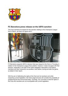 FC Barcelone : le club entend contester l amende infligée par l UEFA