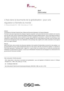 L Asie dans la tourmente de la globalisation : pour une régulation à l échelle du monde - article ; n°2 ; vol.63, pg 311-323