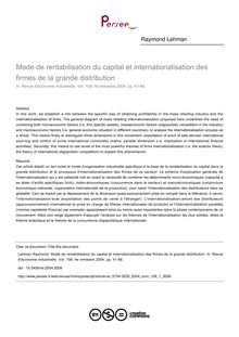 Mode de rentabilisation du capital et internationalisation des firmes de la grande distribution - article ; n°1 ; vol.108, pg 41-66
