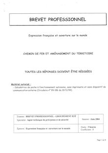 Expression française et ouverture sur le monde 2004 BP - Agent technique de prévention et de sécurité