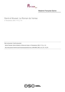 Sand et Musset, Le Roman de Venise  ; n°110 ; vol.30, pg 141-141