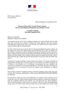 Discours de Jean-Marc Ayrault, Premier ministre, Session extraordinaire du Parlement sur la situation en Syrie - Assemblée Nationale (Mercredi 4 septembre 2013)