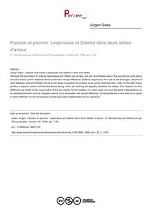 Passion et pouvoir. Lespinasse et Diderot dans leurs lettres d amour - article ; n°1 ; vol.20, pg 7-20