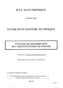 Etude d un système technique 2003 BTS Systèmes électroniques