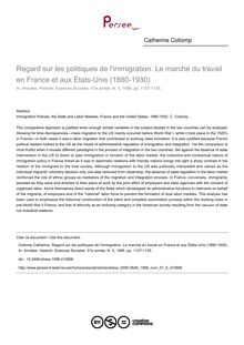 Regard sur les politiques de l immigration. Le marché du travail en France et aux États-Unis (1880-1930) - article ; n°5 ; vol.51, pg 1107-1135