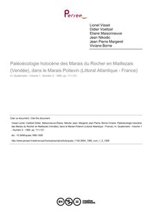 Paléoécologie holocène des Marais du Rocher en Maillezais (Vendée), dans le Marais Poitevin (Littoral Atlantique - France) - article ; n°2 ; vol.1, pg 111-121