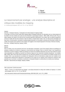Le raisonnement par analogie : une analyse descriptive et critique des modèles du mapping - article ; n°2 ; vol.101, pg 289-323