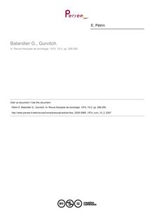 Balandier G., Gurvitch.  ; n°2 ; vol.15, pg 289-290