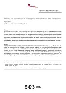 Modes de perception et stratégie d appropriation des messages sportifs - article ; n°57 ; vol.11, pg 65-78