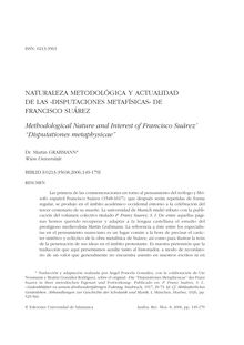 Naturaleza metodológica y actualidad de las «Disputaciones metafísicas» de Francisco Suárez