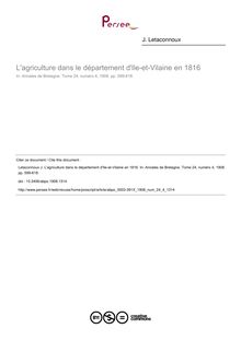 L agriculture dans le département d Ile-et-Vilaine en 1816 - article ; n°4 ; vol.24, pg 599-618