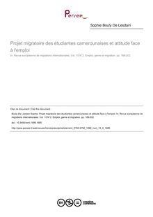 Projet migratoire des étudiantes camerounaises et attitude face à l emploi - article ; n°2 ; vol.15, pg 189-202
