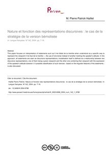 Nature et fonction des représentations discursives : le cas de la stratégie de la version bémolisée - article ; n°1 ; vol.142, pg 7-16