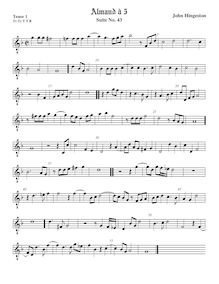 Partition ténor viole de gambe 1, octave aigu clef, fantaisies et Almands pour 3 violes de gambe