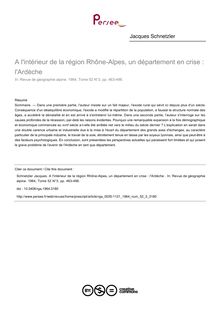 A l intérieur de la région Rhône-Alpes, un département en crise : l Ardèche  - article ; n°3 ; vol.52, pg 463-496