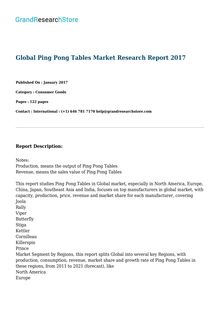 Global Ping Pong Tables Market Research Report 2017