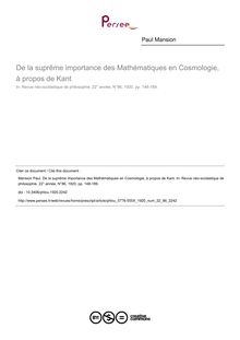 De la suprême importance des Mathématiques en Cosmologie, à propos de Kant - article ; n°86 ; vol.22, pg 148-189