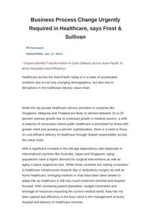 Business Process Change Urgently Required in Healthcare, says Frost & Sullivan