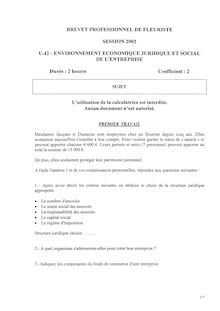 Bp fleuriste environnement economique juridique et social de l entreprise 2002